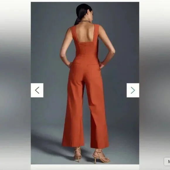 Maeve The Portside Jumpsuit 10 Wide Leg Linen Blend Square Neck Rust Orange NWT - Picture 2 of 15